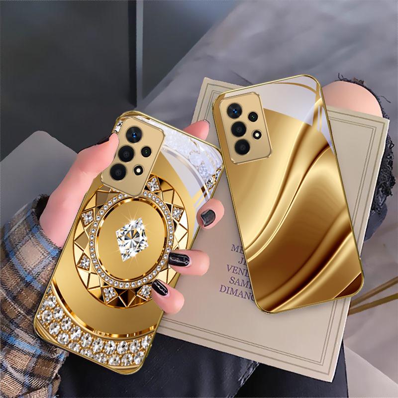 Golden horse sculpture For Samsung A 01 52S A04 A05S A10 A12 A13 22 23 24 36 42 M02 Note 10 20Ultra 8 9 Golden glass phone case