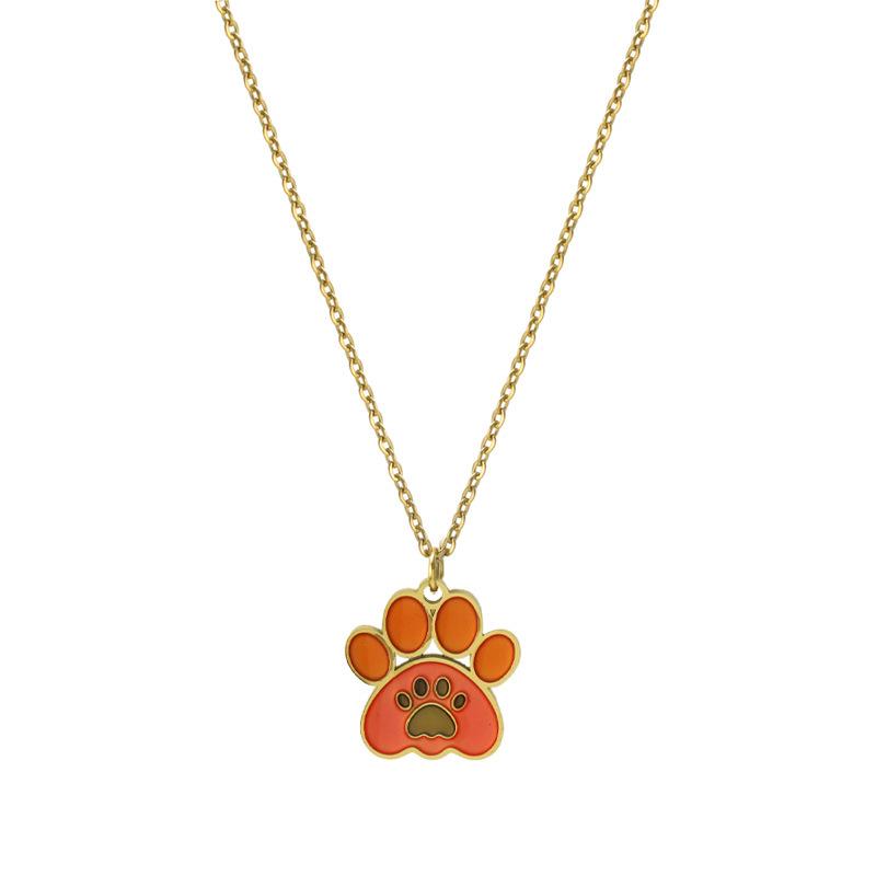 Niche Design Cute Sweetheart Cat Claw Necklace Collarbone Chain, Oil Dripping Stainless Steel Animal Footprint Pendant