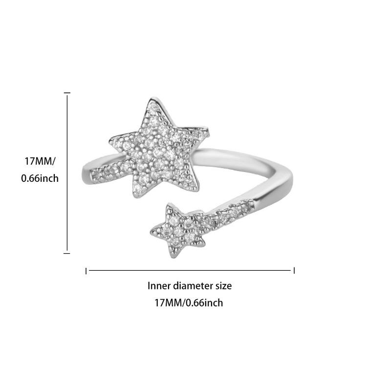 Full Diamond Inlaid Multilateral Star Ring Opening Adjustable Female Geometry Light Luxury Simple Zircon Ring New