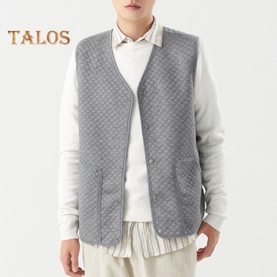 Men Waistcoat V-Neck Sleeveless Single-Breasted Vest Coat Solid Color Velvet Lined Warm Vest Jacket with Pockets