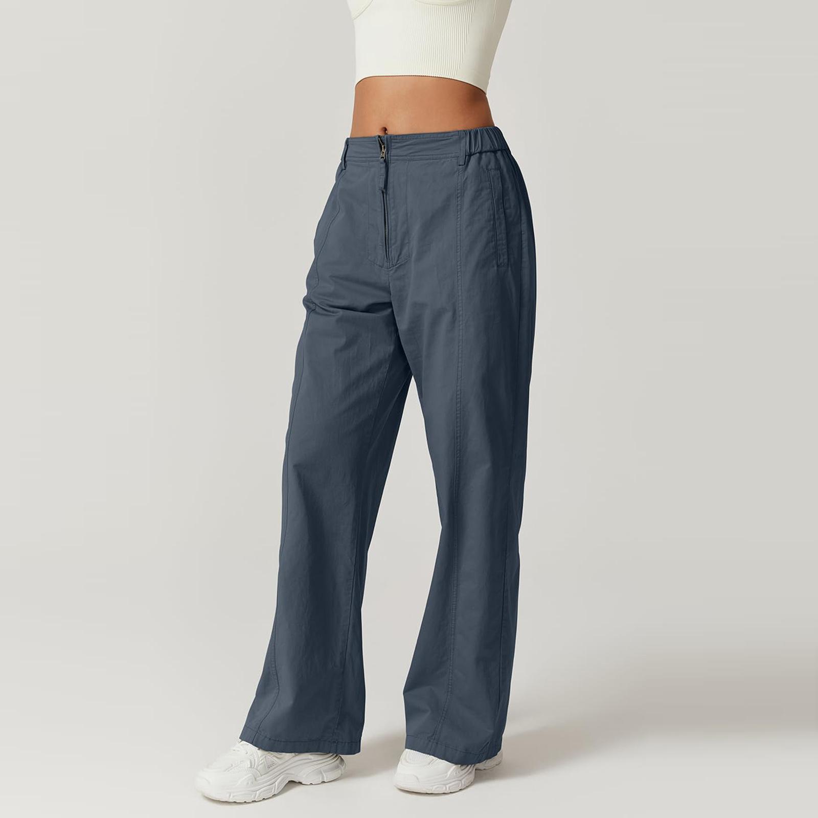 

Women s Casual Fashion High Waist Personality Loose Straight Trousers M тёмно-синий