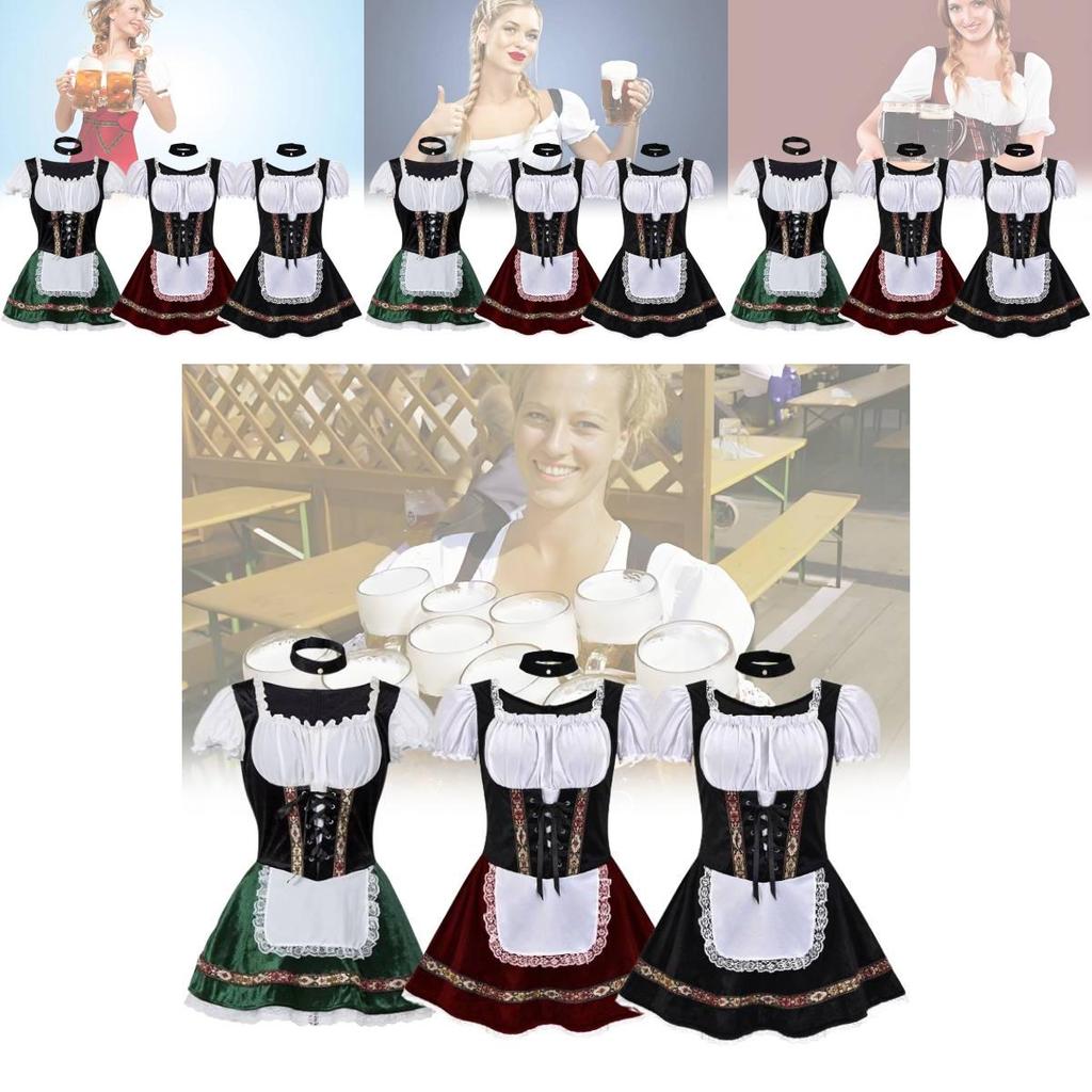 Festliches Halloween Bier Mädchen Kleid Elegante Formgebung Bühnenauftritt Kostüm Grün Schwarz Burgunder