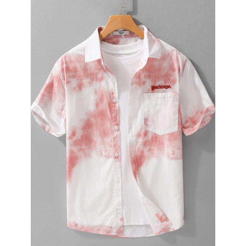 Summer Embroidery Gradient over Print Short sleeve Shirts Men's Cotton Hawaiian Advanced Casual Shirt 2025 New