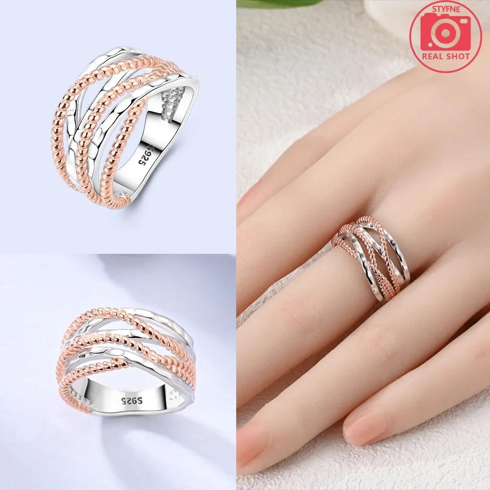 

925 Original Sterling Silver Rose Gold Rope Wrapped Ring Lady s Jewelry Accessories Anniversary Gift Rings Luxury 6