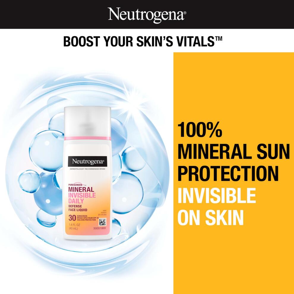 Neutrogena Purescreen+ Difesa Solare Minerale Invisibile Quotidiana p r il Viso con SPF 30, Protezione Solare Minerale ad Ampio Spettro con Vitamina E, acqu