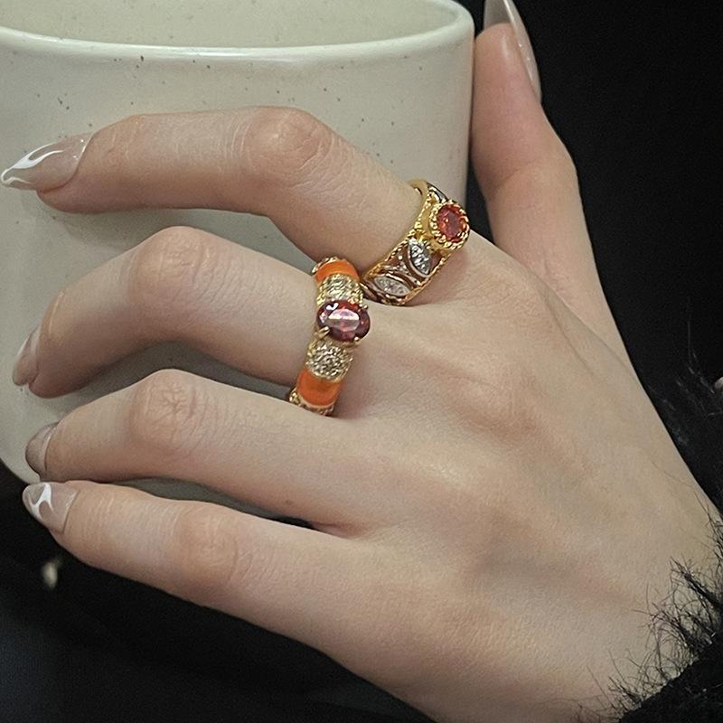 Medieval European Court Retro Pigeon Blood Ruby Gold Ring Classical Nostalgic Antique Open Women'S Ring