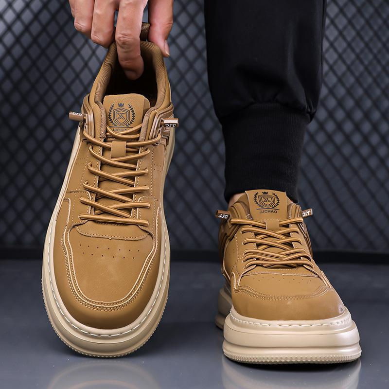 New autumn British retro casual leather platform heightening non-slip sports shoes