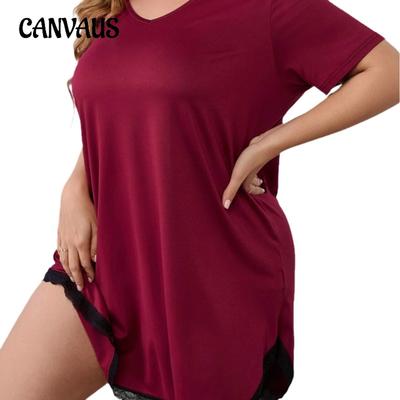 Yaz Kadın Gecelik Büyük Beden Seksi Dantel Yuvarlak Yaka Bol Kısa Kollu Gecelik Ev Giyim