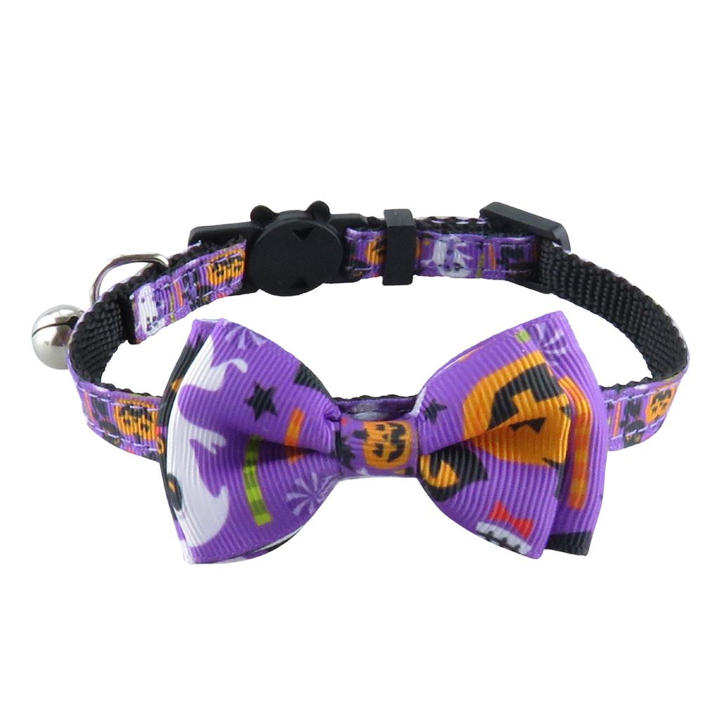 New Pet Cat Collar Halloween Woven Cat Collar Pumpkin Ghost Bow Tie Removable Cat Collar Holiday Cosplay Decoration with Bell
