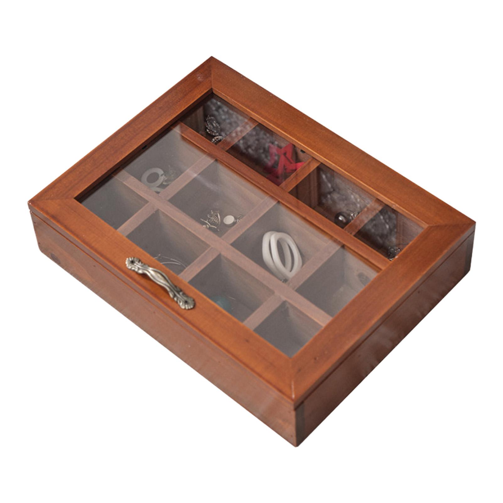 

9/12 Grids Organizer Box Jewelry Hairpin Earring Necklace Tea Bag Storage Box With Transparent Lid Vintage Wooden Storage Box