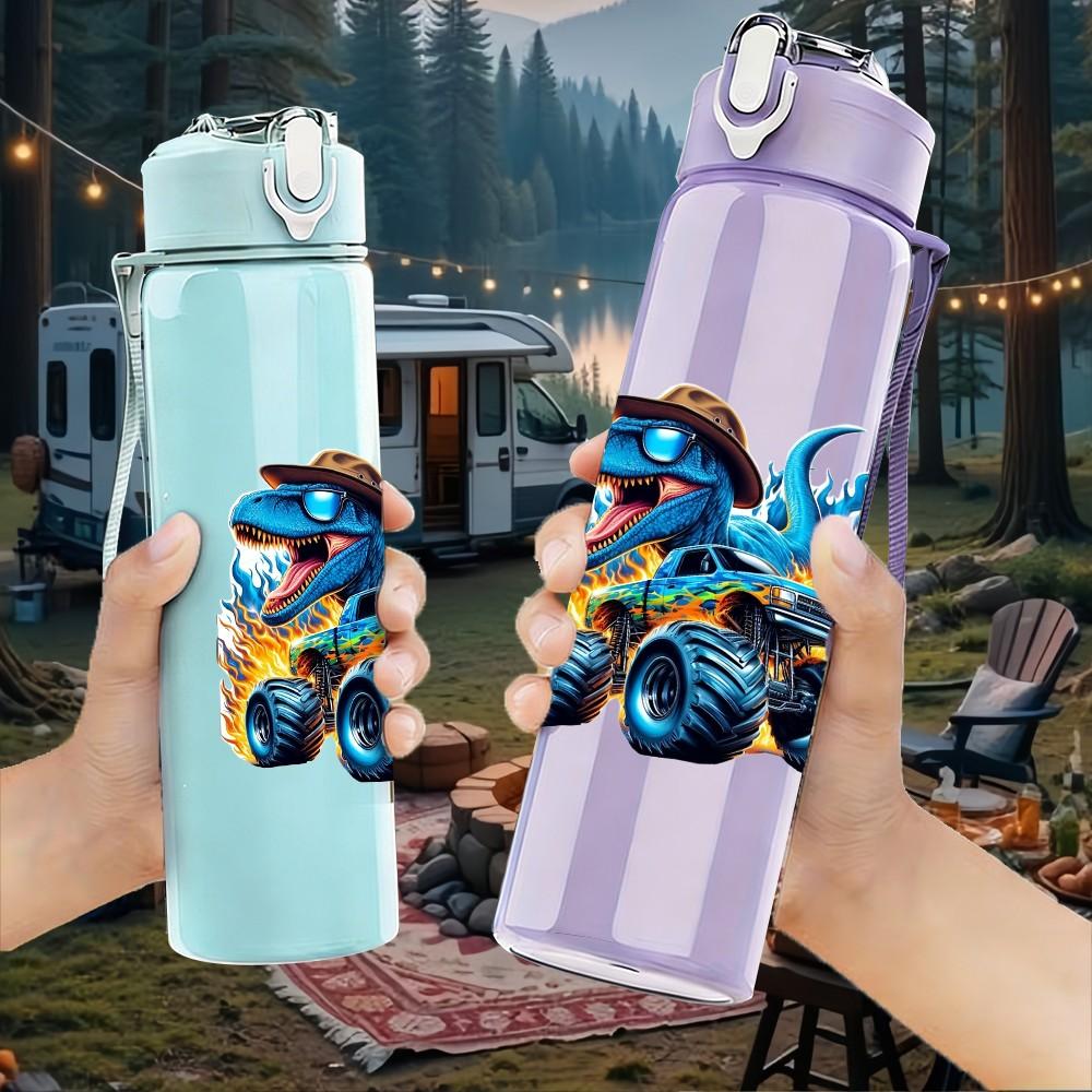 1PC Off Road Buggy Car Pattern 750ml Color Plastic Sports Water Bottle Leakproof Flip Straw Lid Suitable for Sports Office Home Use