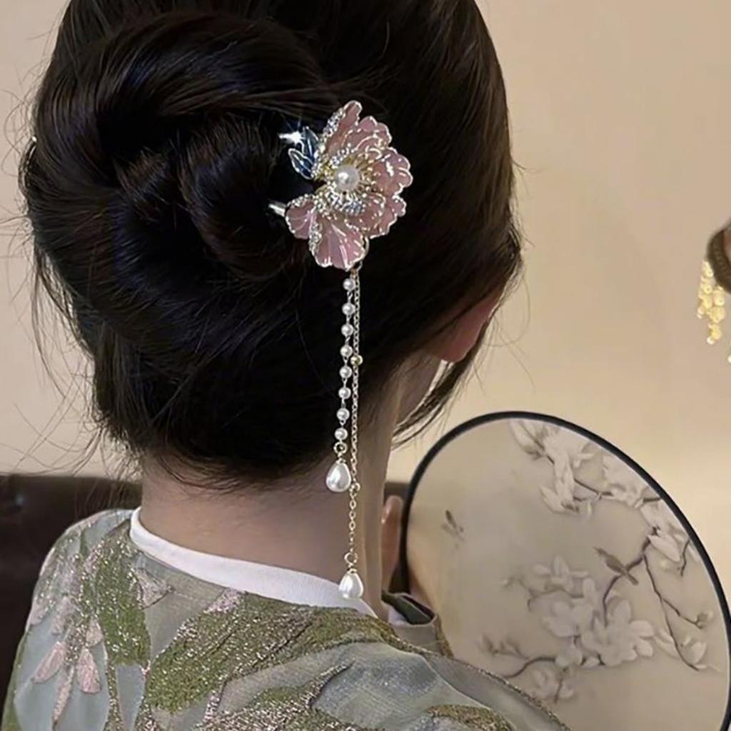 Luksusowa Spinka do Włosów z Kwiatowym Frędzlem dla Kobiet Elegancka Błyszcząca Biżuteria Patyczek do Włosów Hanfu Ślubne Metalowe Akcesoria do Włosów Dziewczęce Patyczki do Włosów