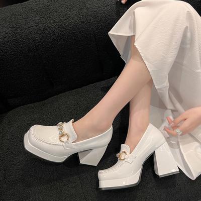 Primavera Nuevos Zapatos Individuales de Plataforma de Boca Profunda para Mujer, Punta Cuadrada, Tacones Gruesos, Color Sólido, Moda Elegante, Zapatos de Salón para Oficina/Fiesta para Dama