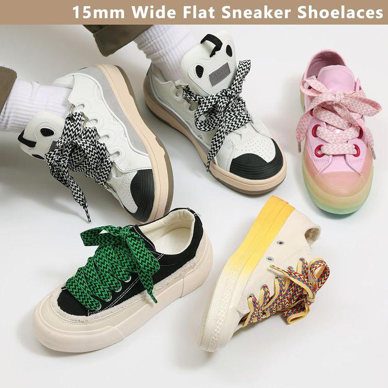 Sneaker Shoe Laces 1.5cm Width Thick Flat Shoelaces for Basketball Tennis Sports Shoes Shoelace Wavy Bread Rope Shoes Strings