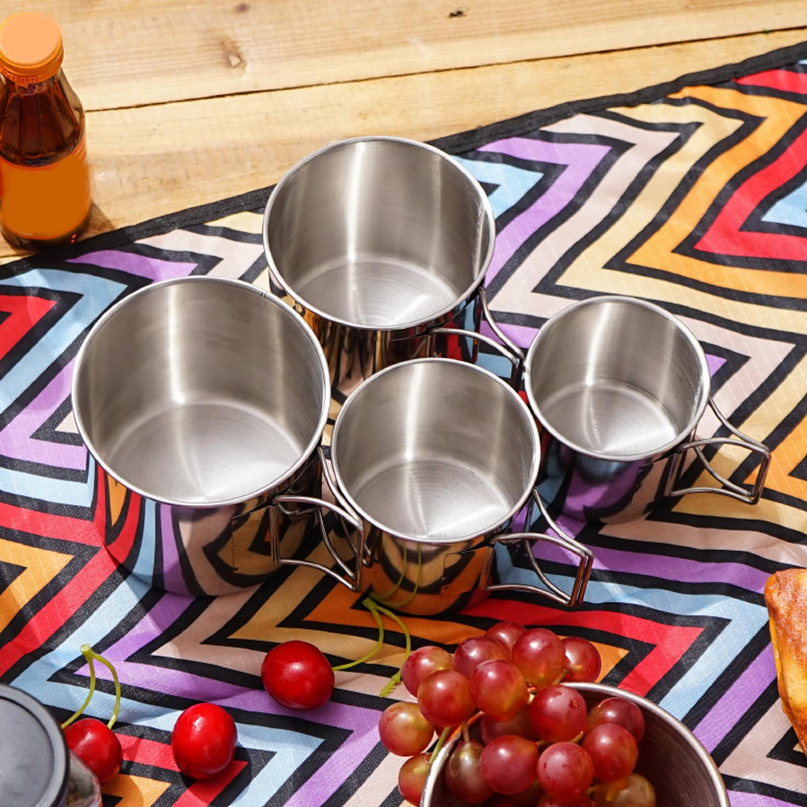 

4x Camping Cups Coffee Mugs Travel Mug Stackable with Foldable Handles Set for Cooking