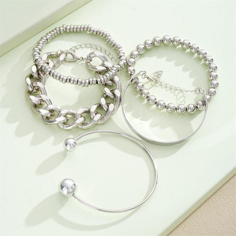 5 Piece/Set Fashion Bold Chain Bracelet for Women Trendy Gold Bow Color Flower Open Bangle Party Jewelry Accessories