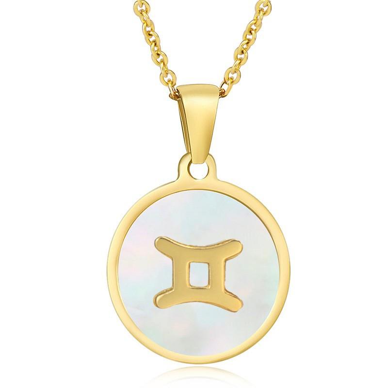 2026 Fashion Twelve Constellation Necklace Women's Simple Round Gold Constellation Necklace Pendant