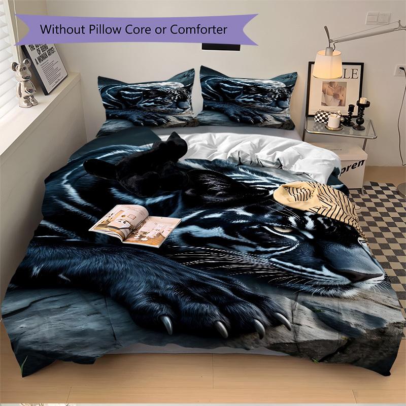 3-teiliges Bettbezug-Set mit Schwarzpanther-Print - Enthält 1 Bettbezug und 2 Kissenbezüge, Ohne Bettdeckenfüllung, Ganzjahres-Heimdekoration yy251111151
