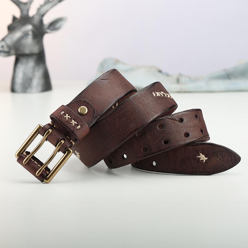 

Ретро Тренд Личность Ремень Мужской Натуральная Кожа Ручная Работа Первый Слой Коровьей Кожи Мужской Джинсовый Ремень Повседневный Джинсы 130cm темно-коричневого