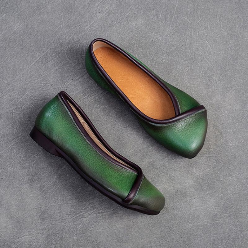 Johnature Eenfargede flate sko med firkantet tå, fritidsloafers med god komfort, slip-on-sko i ekte skinn for kvinner