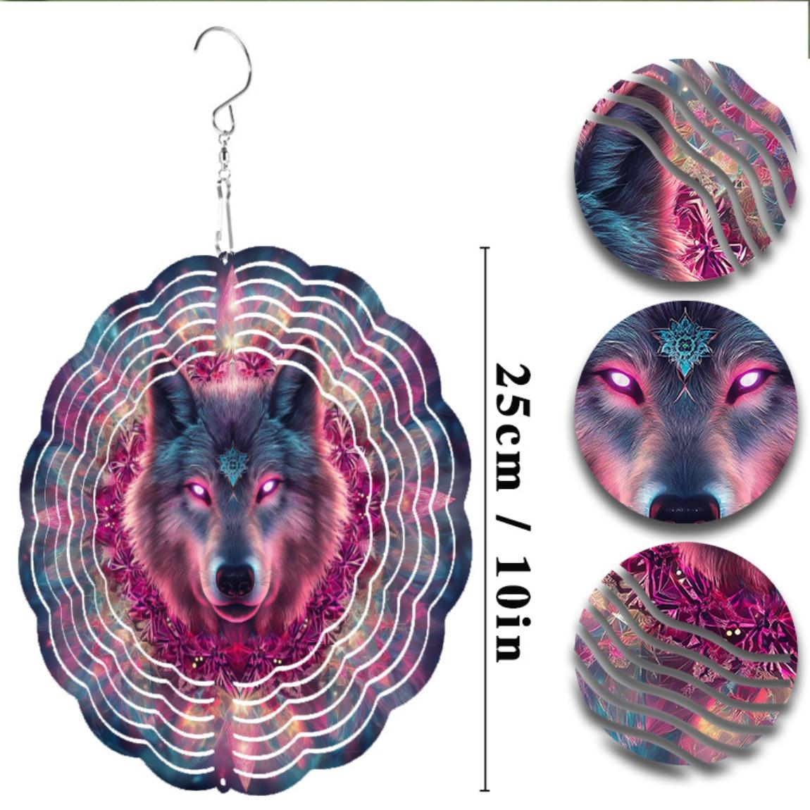 

10-дюймовая богемная подвеска-колокольчик в виде головы волка – Металлический декор ручной работы для улицы с вращающимся от ветра дизайном 01A