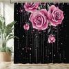 Shiny Rose Flower Style Printed Fabric Shower Curtain Bathroom Curtain,Valentine'S Day Home Decoration Curtain With Hooks