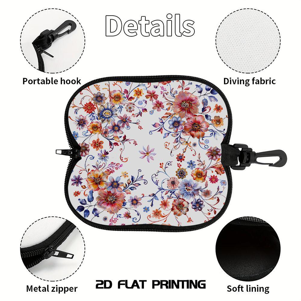2D-Vintage Floral Print Zipper Sunglasses Case, Protective Eyewear Container with Artistic Flower Pattern, Portable Travel Accessory for Women Girls
