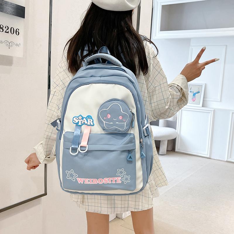 Women's Large Capacity Backpack Color Block Student Schoolbag Shoulder Bag