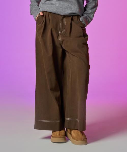 KOLEAT [Fleece-Lined Ver.] Wide Cotton Stitch Pants [Brown] Kcl.