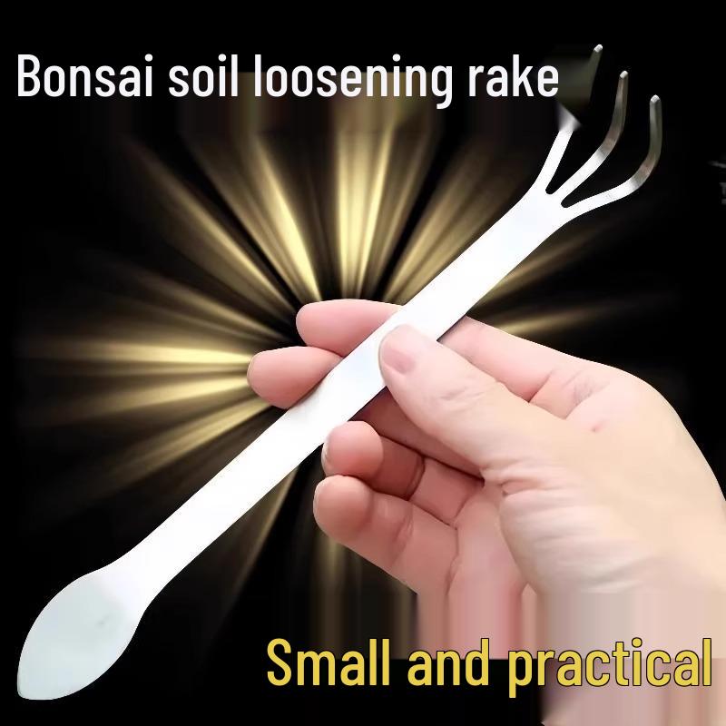 New Arrival: 3-Piece Stainless Steel Bonsai Tool Set - Double-Headed Rake & Soil Loosener