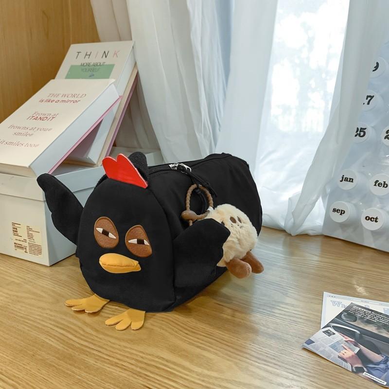Chicken Cartoon Shaped Crossbody Bag With Plush Pendant For School And Outing