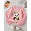 European Sizes Kids' Round-Neck Hoodie | Panda Eating Bamboo Rayon Leaf, Green Background,  , Sportswear and Casual Wear