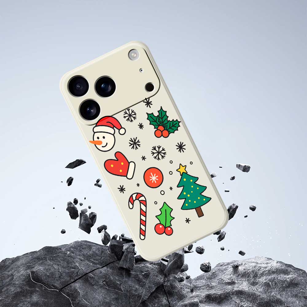 For iPhone 17 Pro Max Case Christmas Snowman and Tree Pattern Printing Straight Edge TPU Phone Back Cover