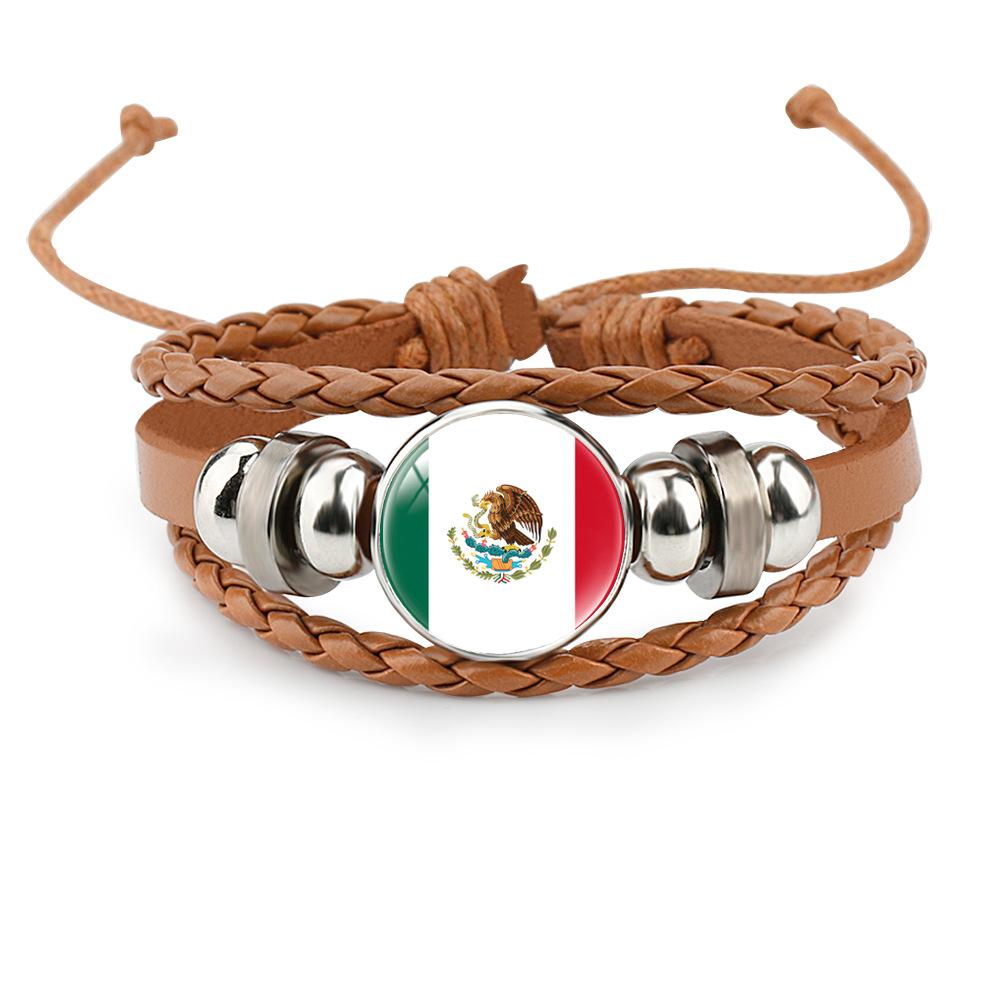 World Cup Leather Bracelet National Flag Soccer Match Souvenir  Adjustable Cowhide Woven Bracelet for Men Women,Sports  Fan Accessories