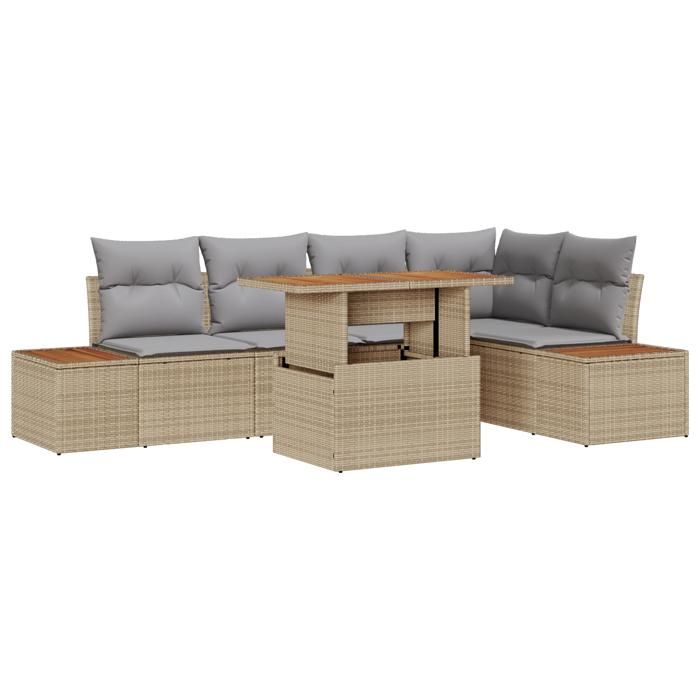 VidaXL Ensemble de salle à manger de jardin 6 pièces avec coussins Beige en poly rotin et acacia 3350072
