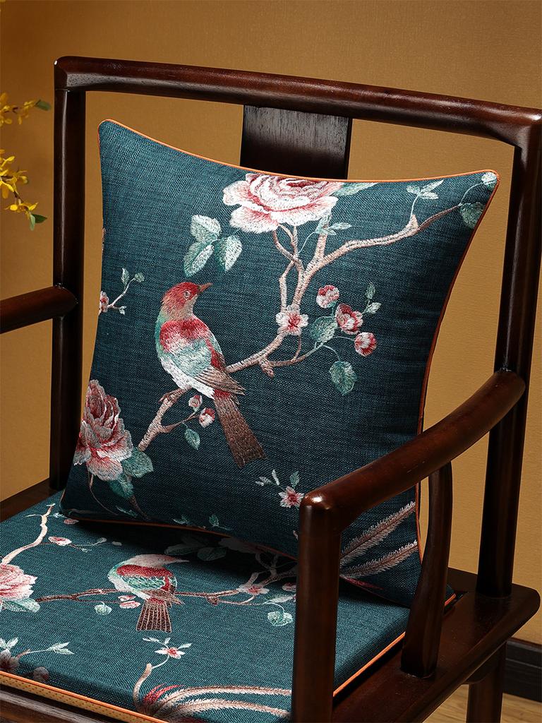Veemi Home Leinen Kissenbezug Frühling Vögel Stickerei Orientalischer Luxus Hochwertiger Kissenbezug für Couch Sofa Bett 18x18 Zoll