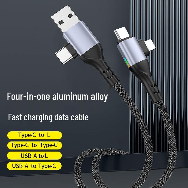 4-in-1 PD100W Fast Charging Cable for Apple Devices: Phones, Computers, Tablets - Dual Data Cable