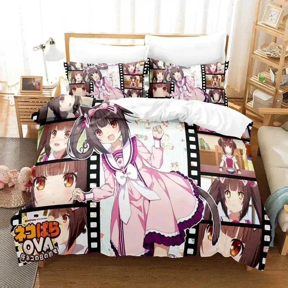 3D Print   NEKOPARA OVA Bedding Set Printed Bed Set With Pillowcase Bed Duvet Cover Soft Queen King Size Bedclothes Home