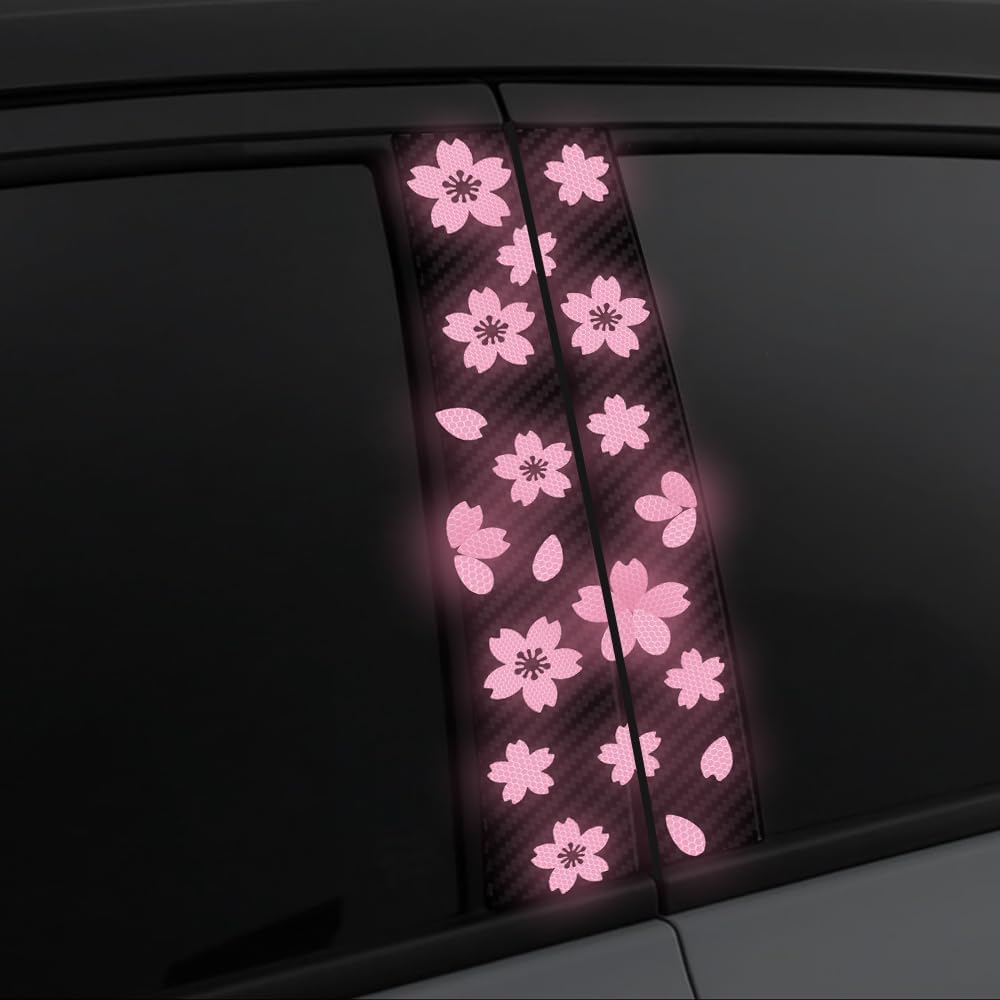 High Intensity Reflective Flower Car B-Pillar Sticker Self-Adhesive Cherry Blossom Center Pillar Decal Waterproof Vinyl Decal DIY Car Window Bumper
