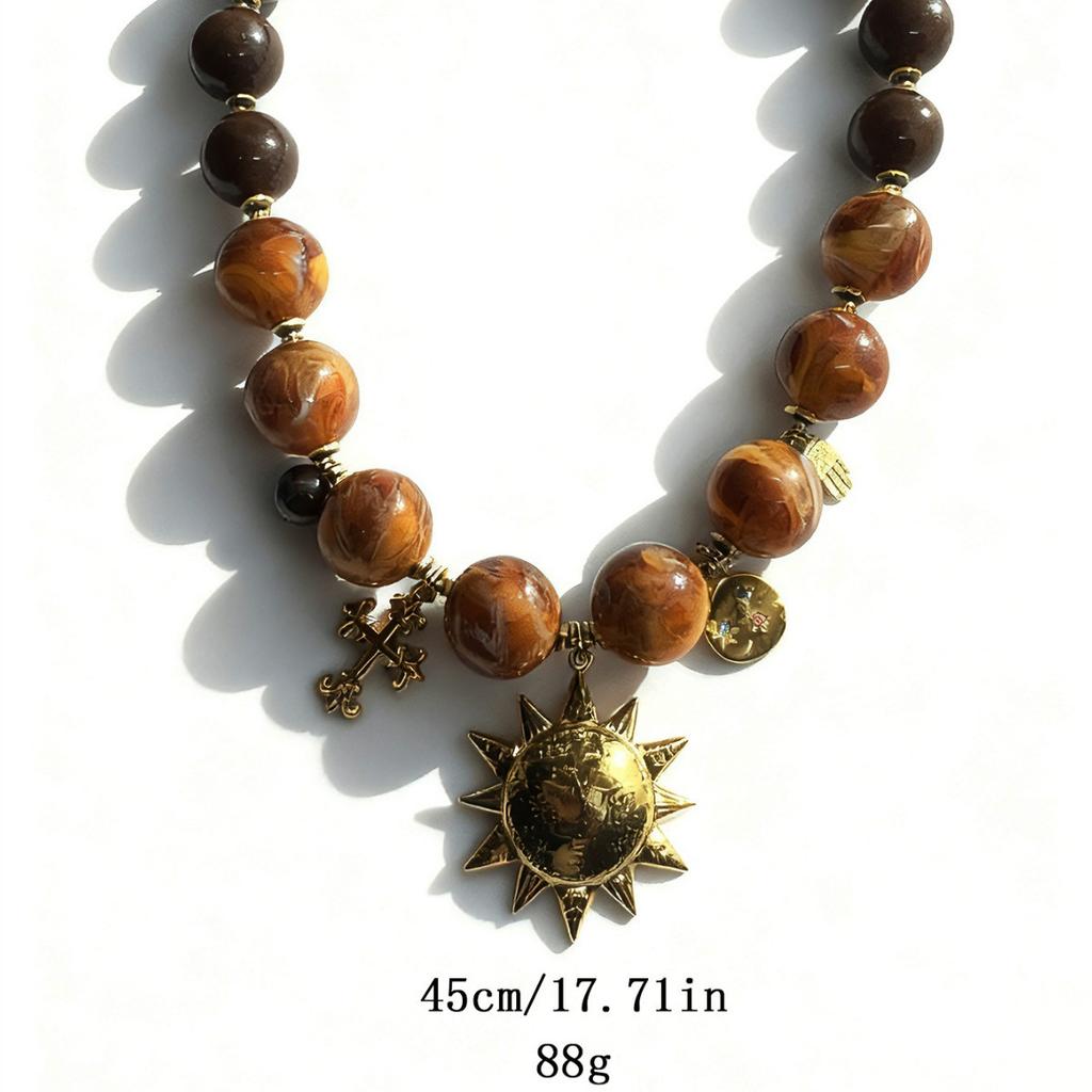 Designer's New Retro Style, Stainless Steel, Sun Pendant, Resin, Acrylic Bead, Jewelry, Necklace
