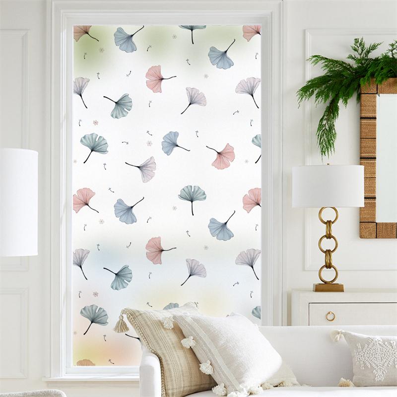 

Наклейка на туалетное стекло, самодельная матовая наклейка на стекло ванной комнаты, цветное облако, растение гинкго билоба, обои из ПВХ, съемная наклейка