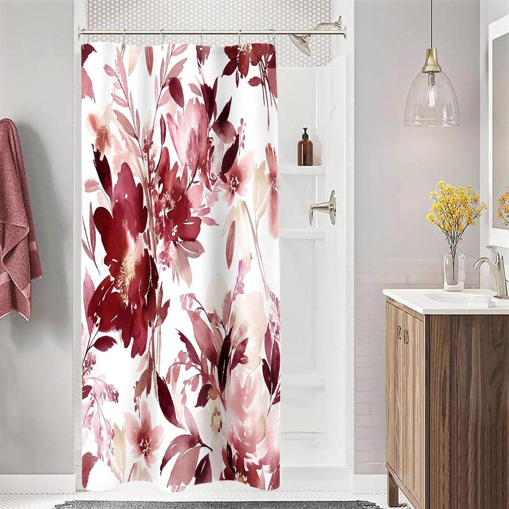 Malvefarbener Blumiger Duschvorhang, Aquarellblumen Duschvorhang Für Badezimmer, Moderner Abstrakter Tinte Dekorativer Stoff Duschvorhang