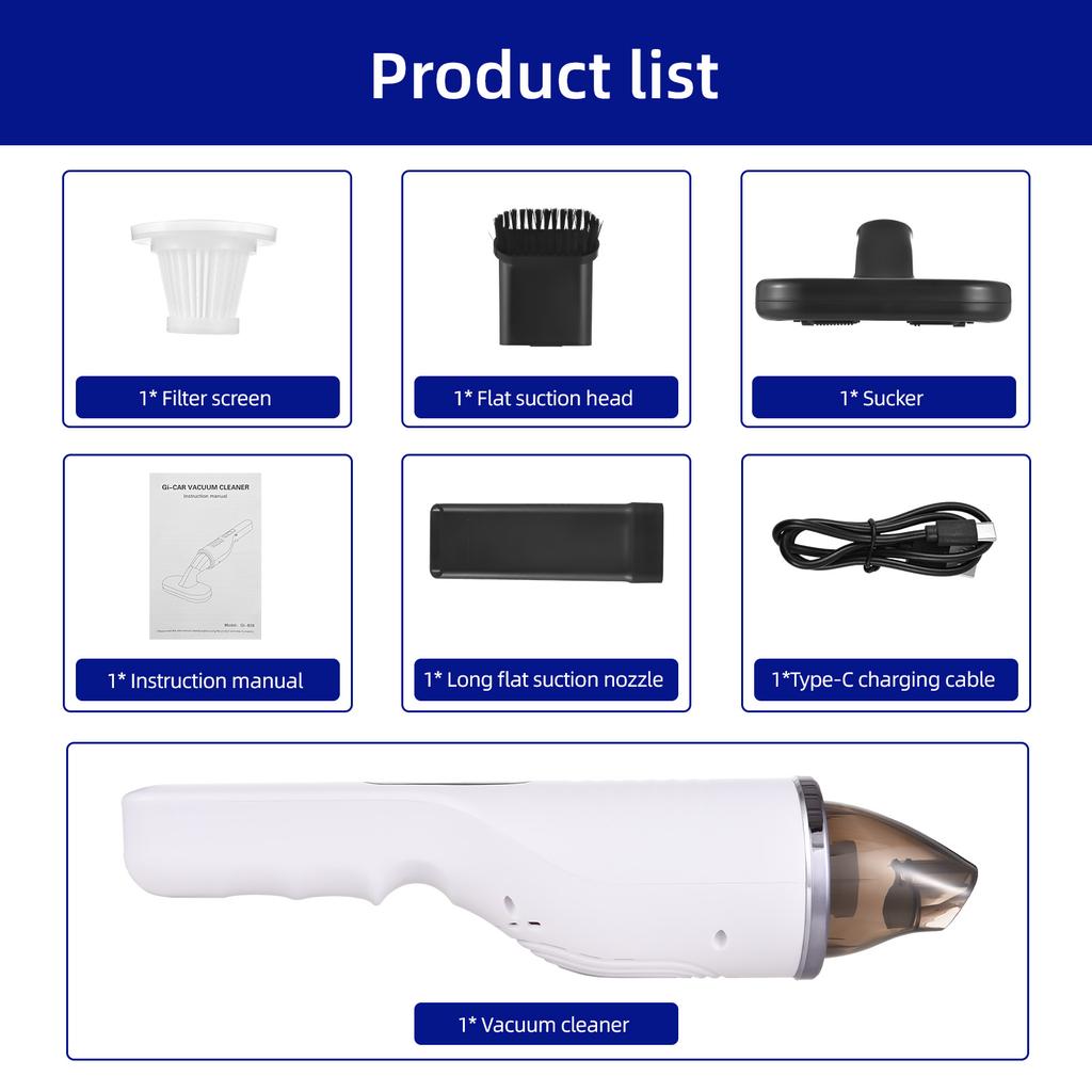 Handheld Vacuum Cleaner Rechargeable 6300Pa Powerful Suction Hand Vacuum Cordless with Filter Low Noise for Home Office