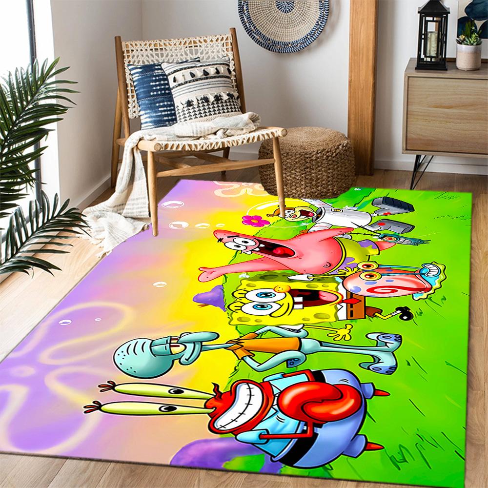 Spongebob Squarepants Adventure Themed Anti-Slip Rugs - Polyester Home Decor, Suitable for Bedrooms, Living Rooms, Doorways, Studios, and Decorations