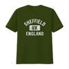 Mens Sheffield England UK Gym Style Distressed White Print T Shirt Black vintage Washed Comfortable Soft fashion Slightly