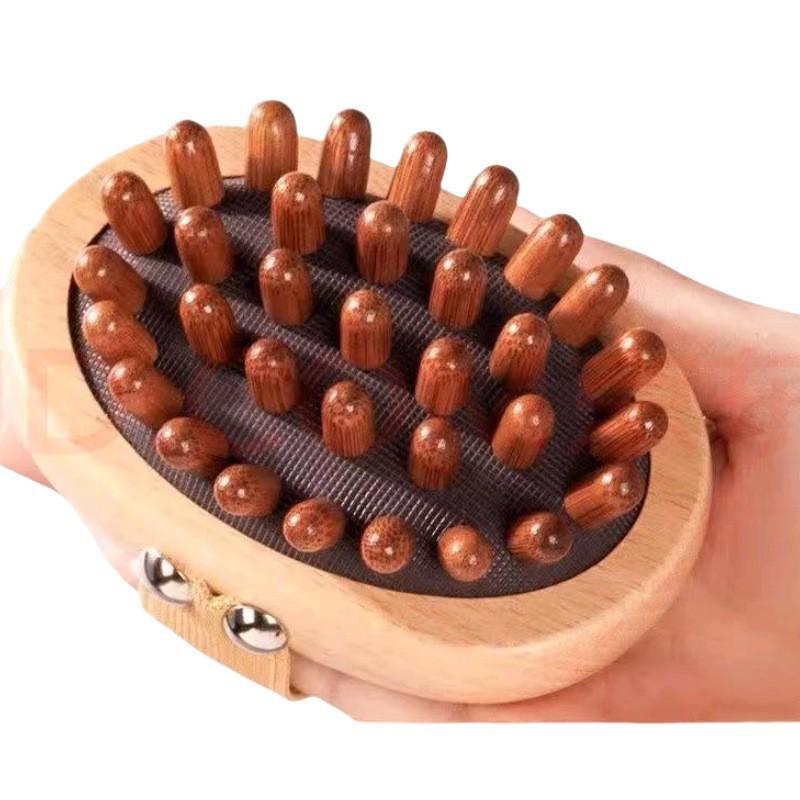 Golden Sandalwood Massage Comb 4-in-1: Meridian Comb, Gua Sha Tool, Scalp Massager.