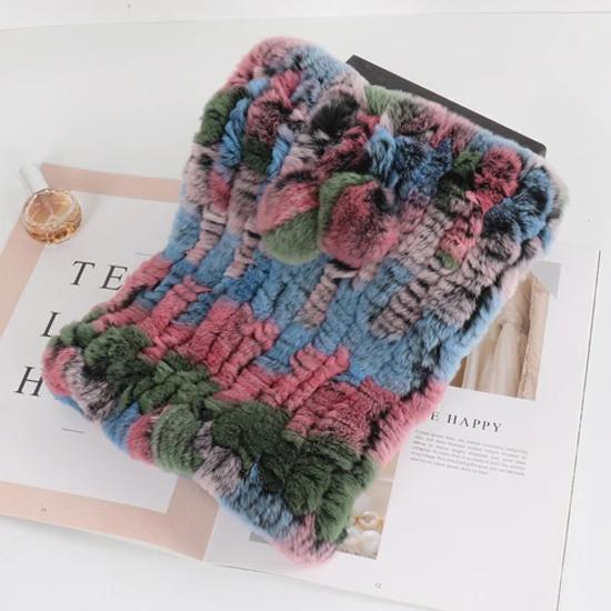 New lady real rex rabbit fur hat Natural warm rex rabbit fur hat scarf Women hand knitted soft real rabbit fur caps scarves