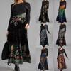 Haut Noir à Manches Longues pour Femme avec Robe Jupe Maxi Imprimée, Motif Géométrique Floral Bohème, Options de Couleurs Multiples