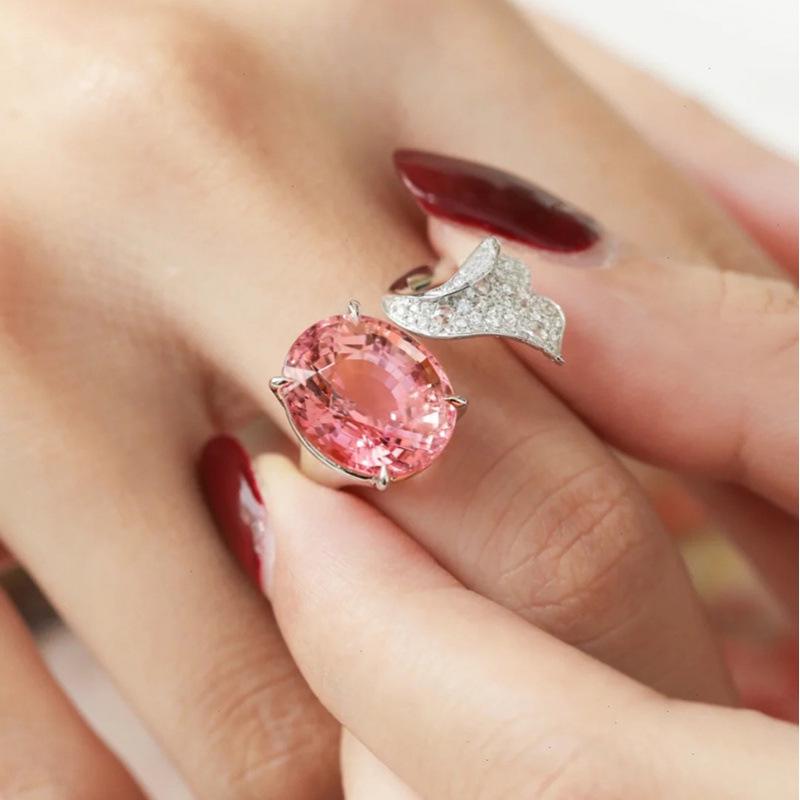 Niche Design Women s Gem Inlaid Pink Diamond Adjustable Ring - Light Luxury, Cool Style Open Adjustable