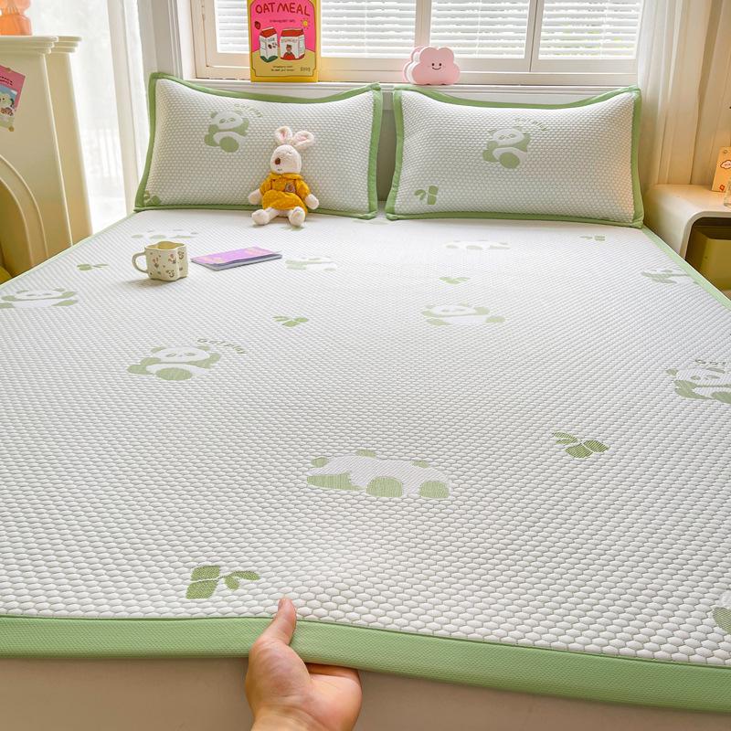 Summer Nude Ice Silk Cooling Mat Set: 3-Piece, Soft, Machine-Washable, A-Class Fitted Sheet